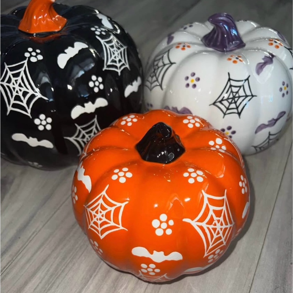 Temp-Tations Halloween Ceramic Pumpkin Set - Orange, Black, White, Purple